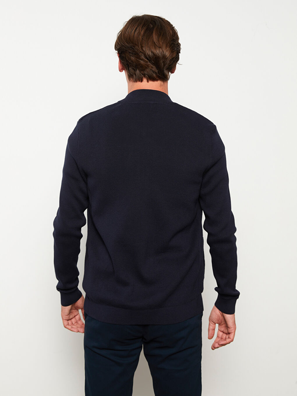 Lacivert Standart Kalıp Kolej Yaka Erkek Triko Hırka-4