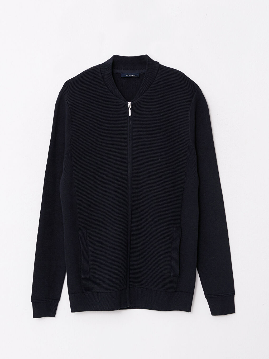 Lacivert Standart Kalıp Kolej Yaka Erkek Triko Hırka-5