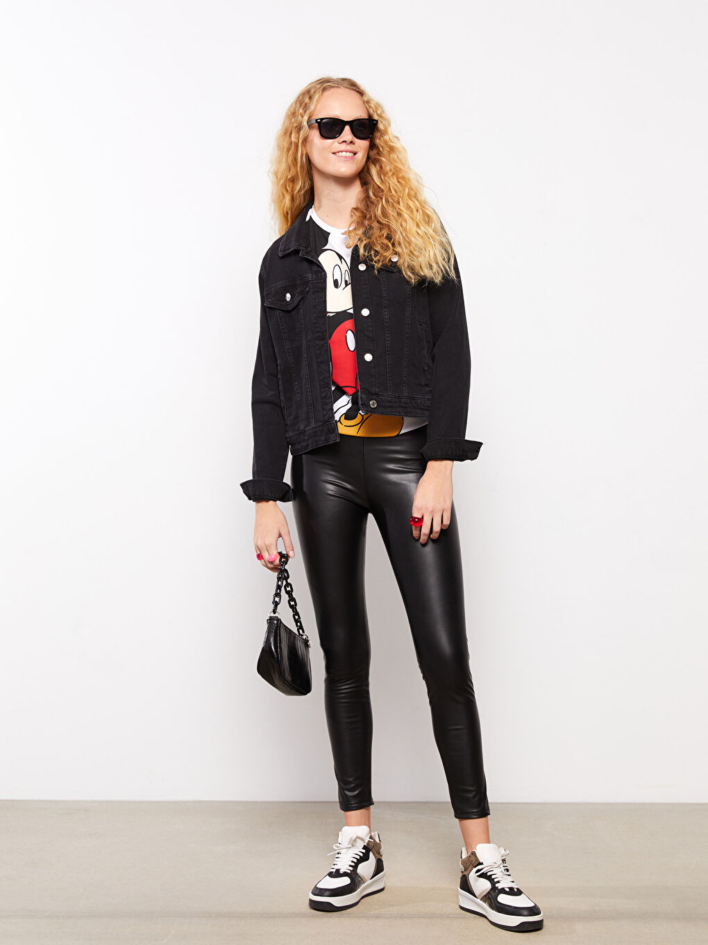 Women's Elastic Waist Plain Leather Look Leggings