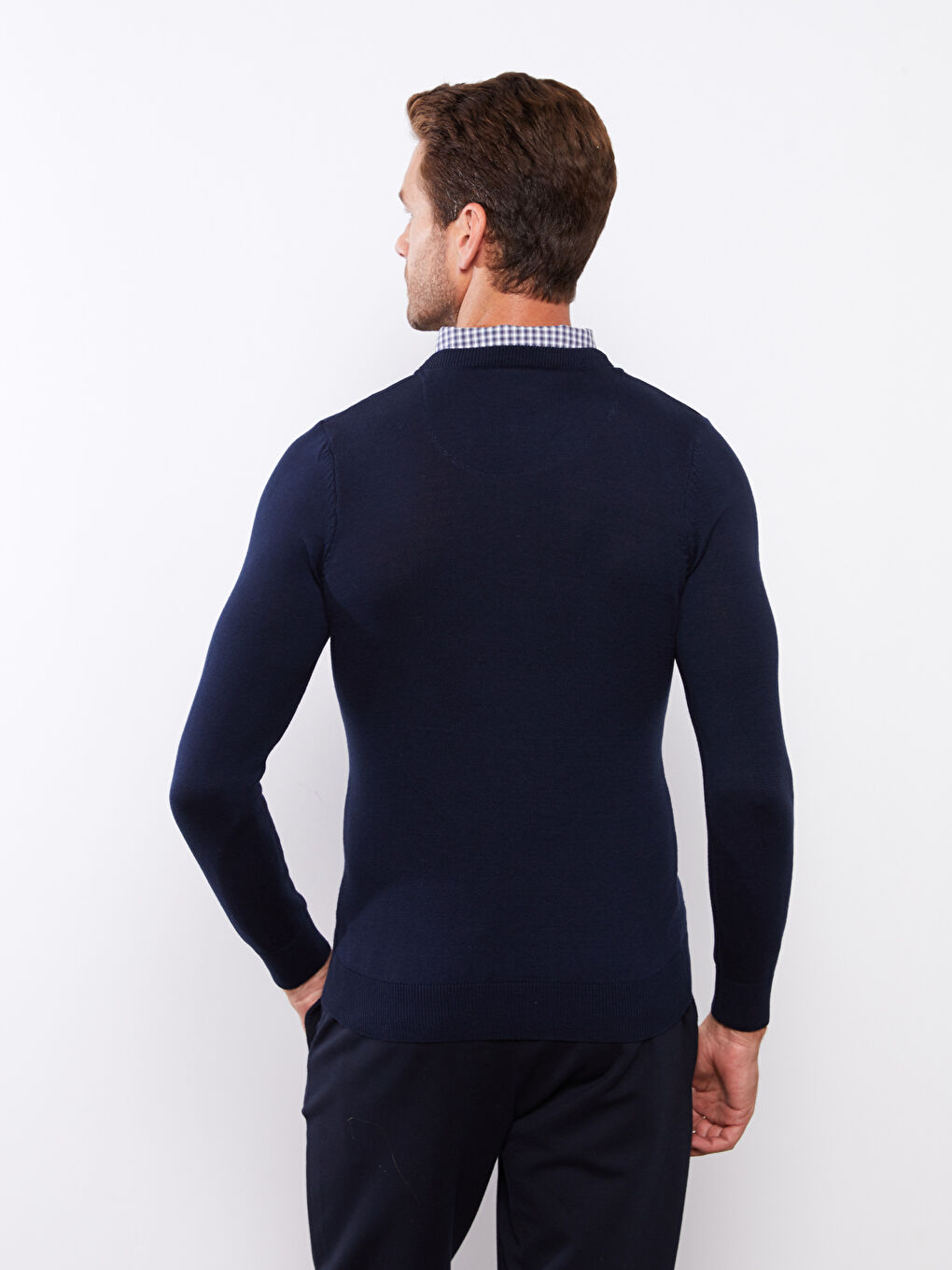 Lacivert Gömlek Yaka Uzun Kollu Erkek Triko Kazak-4