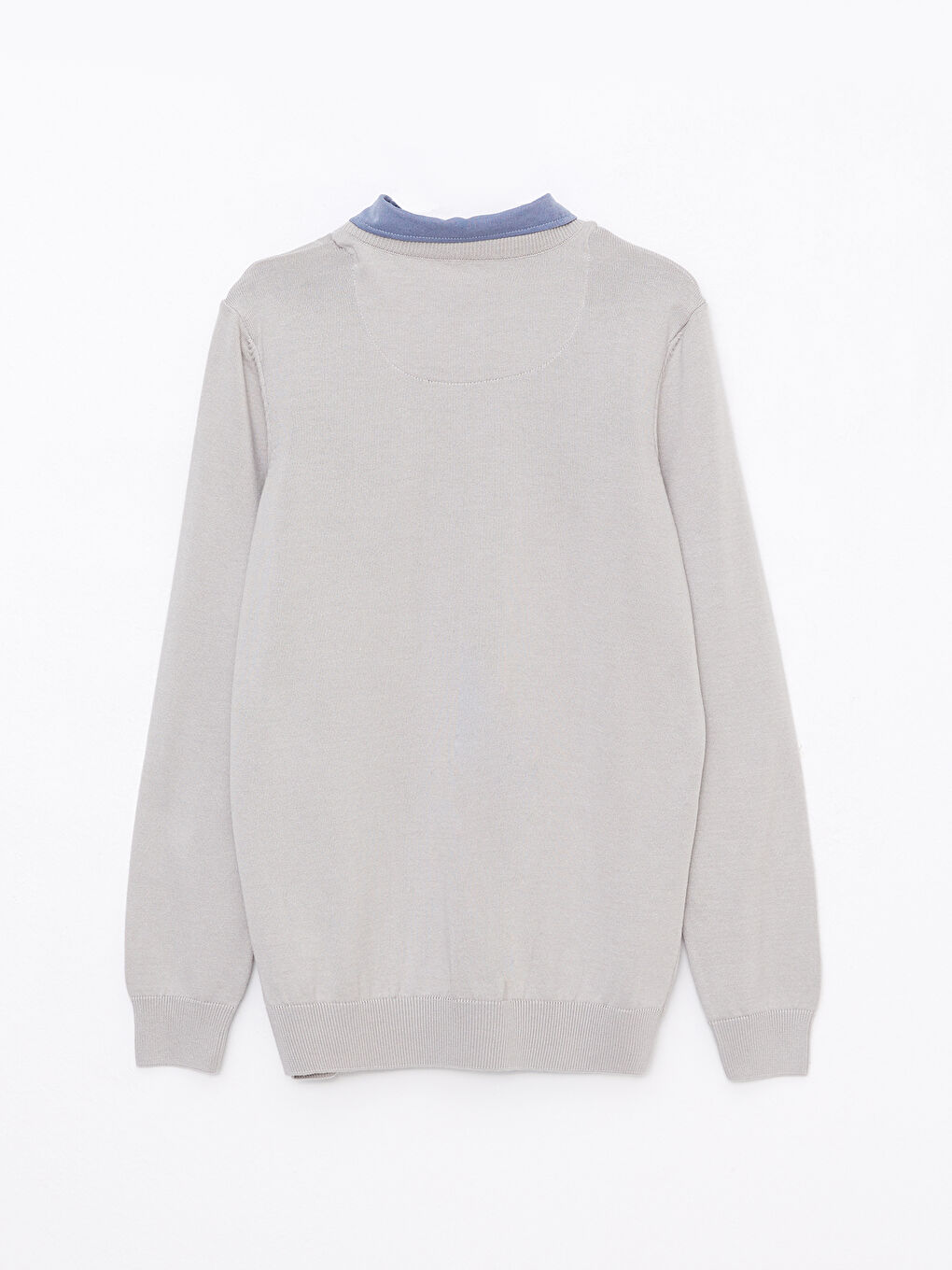 Gri Gömlek Yaka Uzun Kollu Erkek Triko Kazak-6