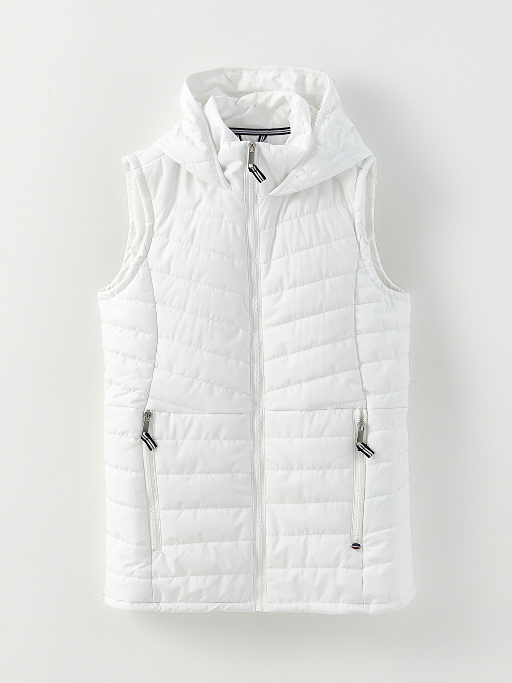 Ekru Kadın Kapüşonlu Düz Şişme Yelek-6