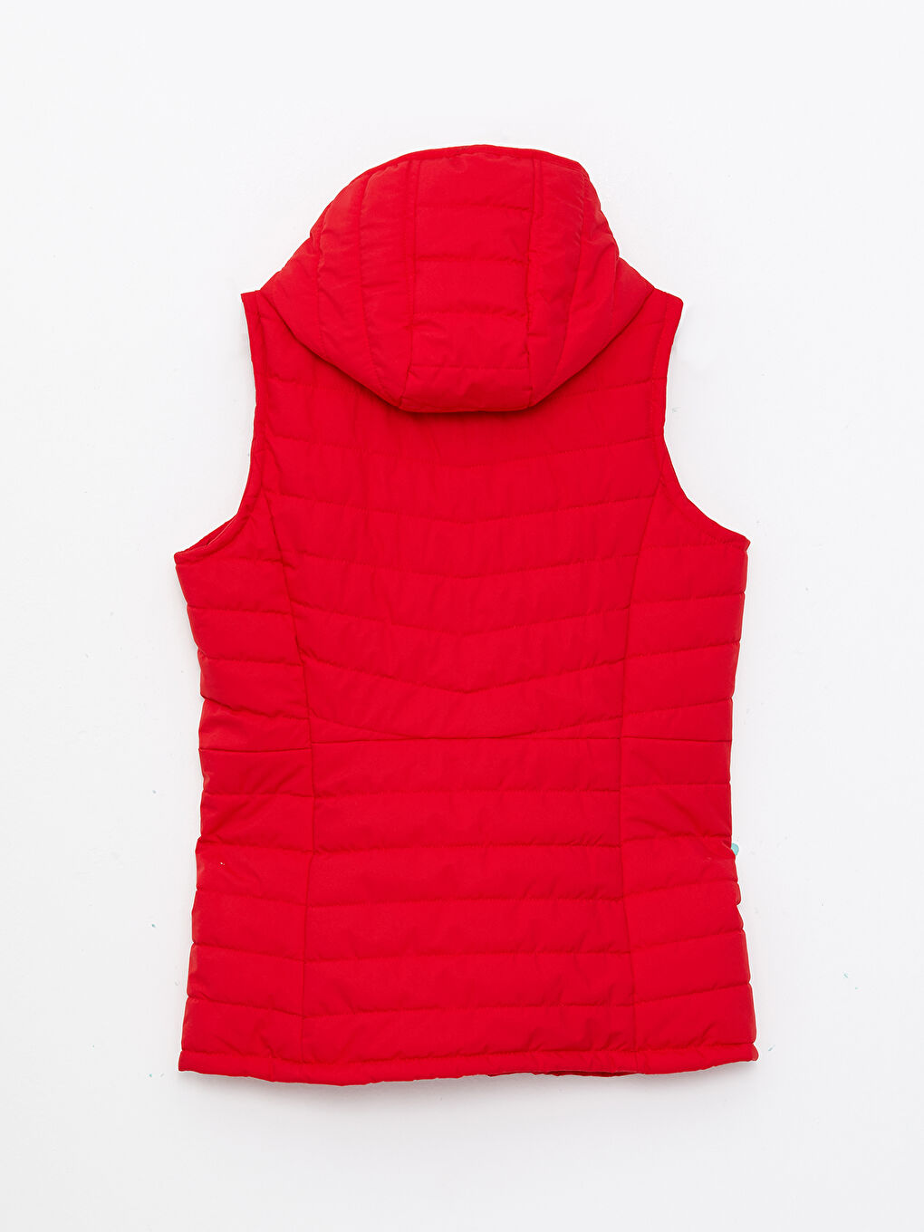 Kırmızı Kadın Kapüşonlu Düz Şişme Yelek-7