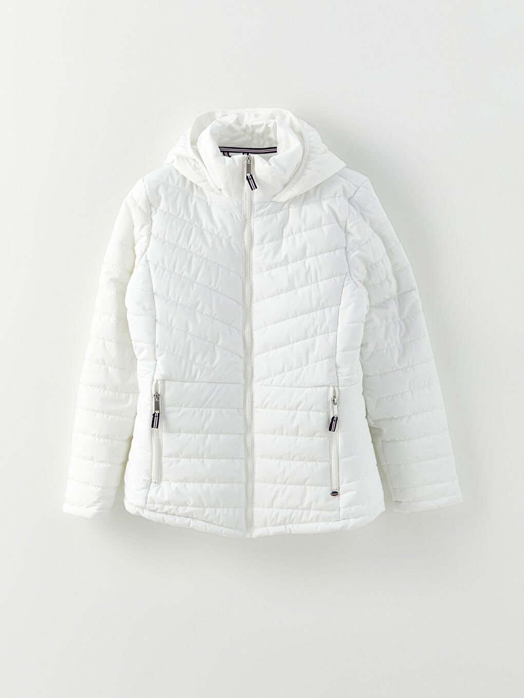 Ekru Kadın Kapüşonlu Düz Şişme Mont-9