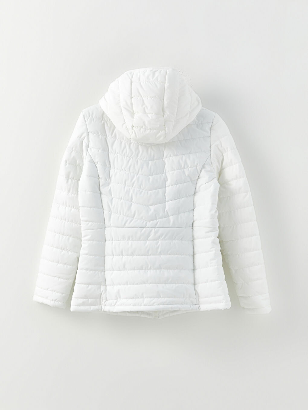 Ekru Kadın Kapüşonlu Düz Şişme Mont-11