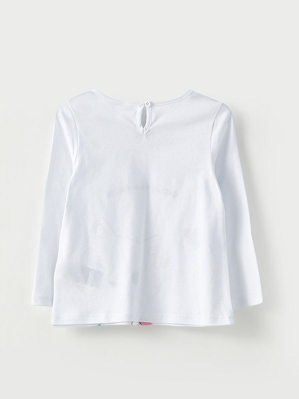 Beyaz Bisiklet Yaka Uzun Kol Baskılı Pamuklu Kız Bebek Tişört-1