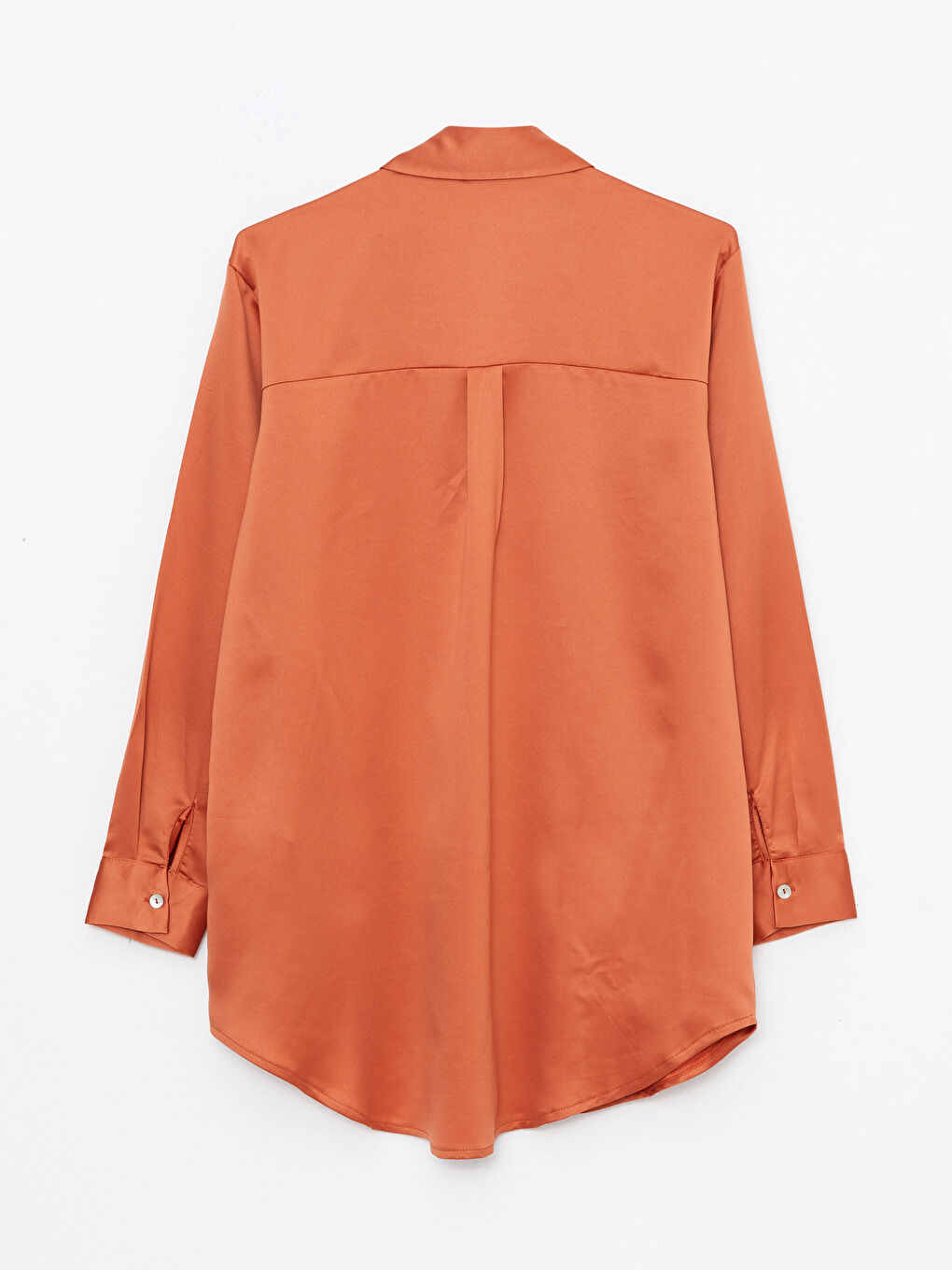 Kahverengi Düz Uzun Kollu Saten Kadın Gömlek Tunik-6