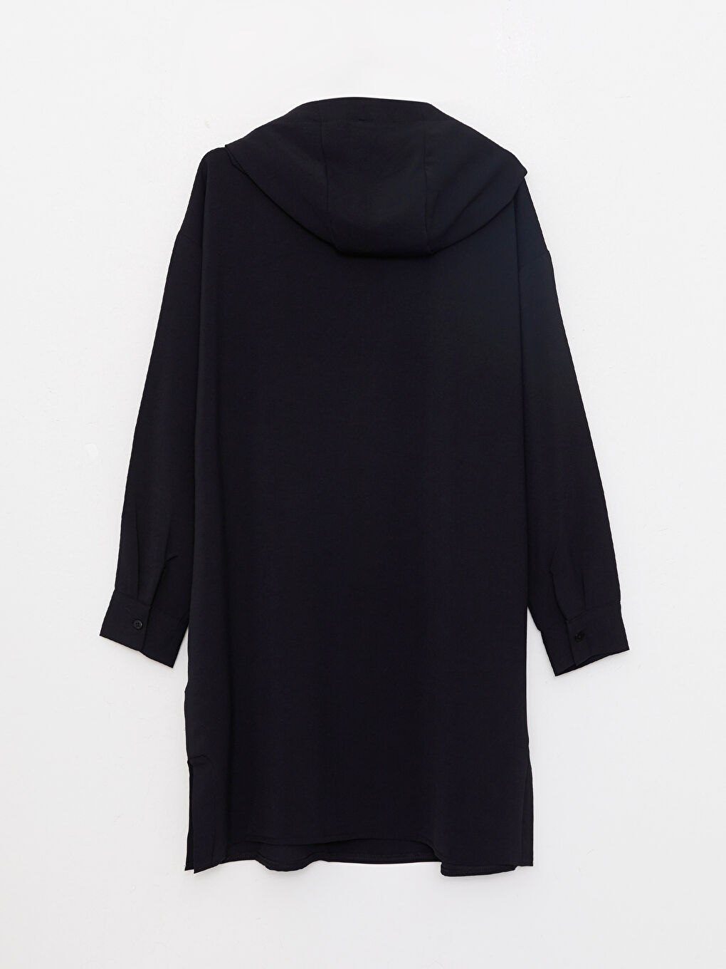 Siyah Kapüşonlu Düz Uzun Kollu Oversize Kadın Tunik-12