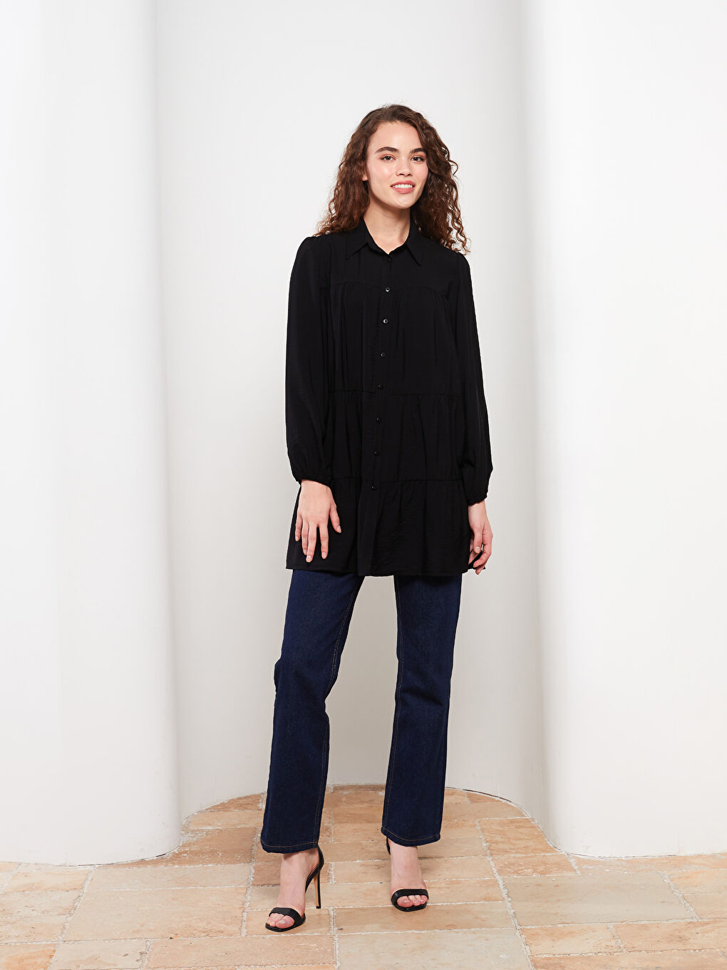 Siyah Kapüşonlu Düz Uzun Kollu Oversize Kadın Tunik-5