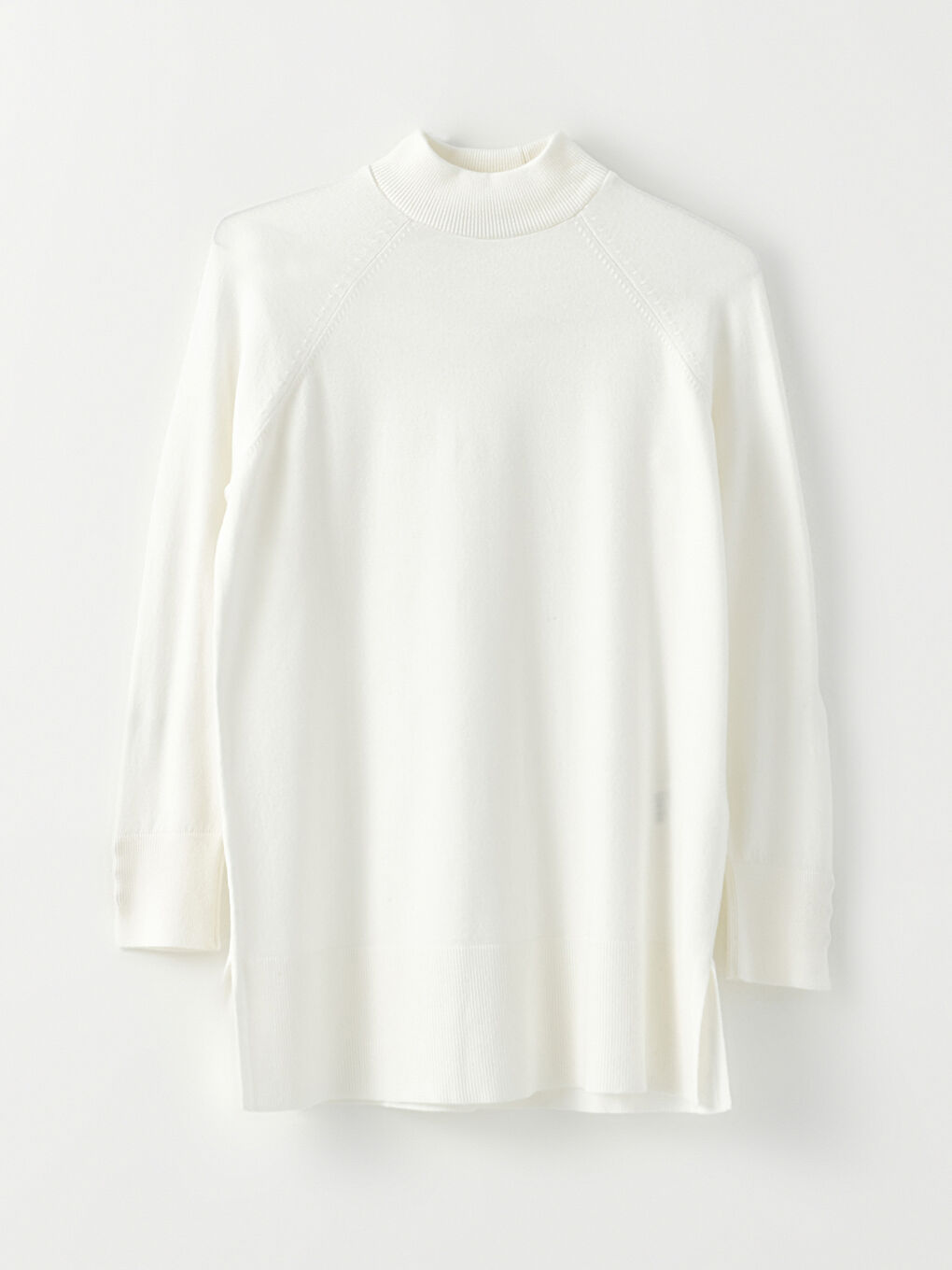 Ekru Yarım Balıkçı Yaka Düz Uzun Kollu Kadın Triko Tunik-5