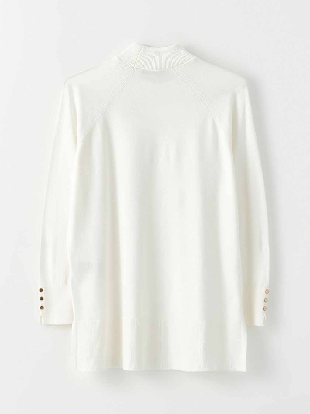 Ekru Yarım Balıkçı Yaka Düz Uzun Kollu Kadın Triko Tunik-6