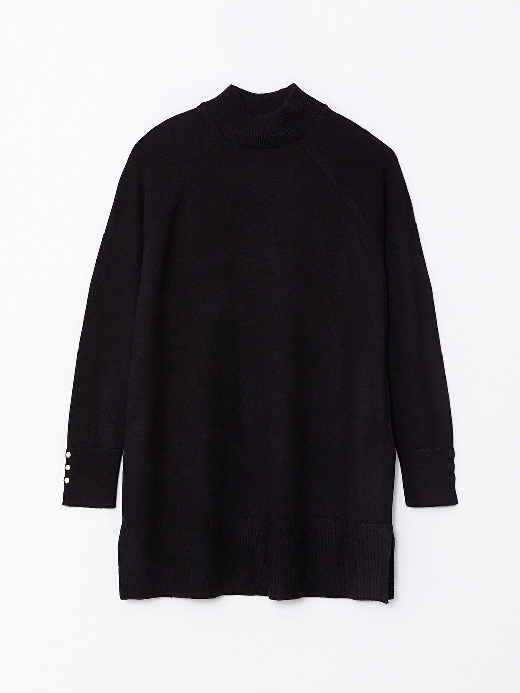 Siyah Yarım Balıkçı Yaka Düz Uzun Kollu Kadın Triko Tunik-5