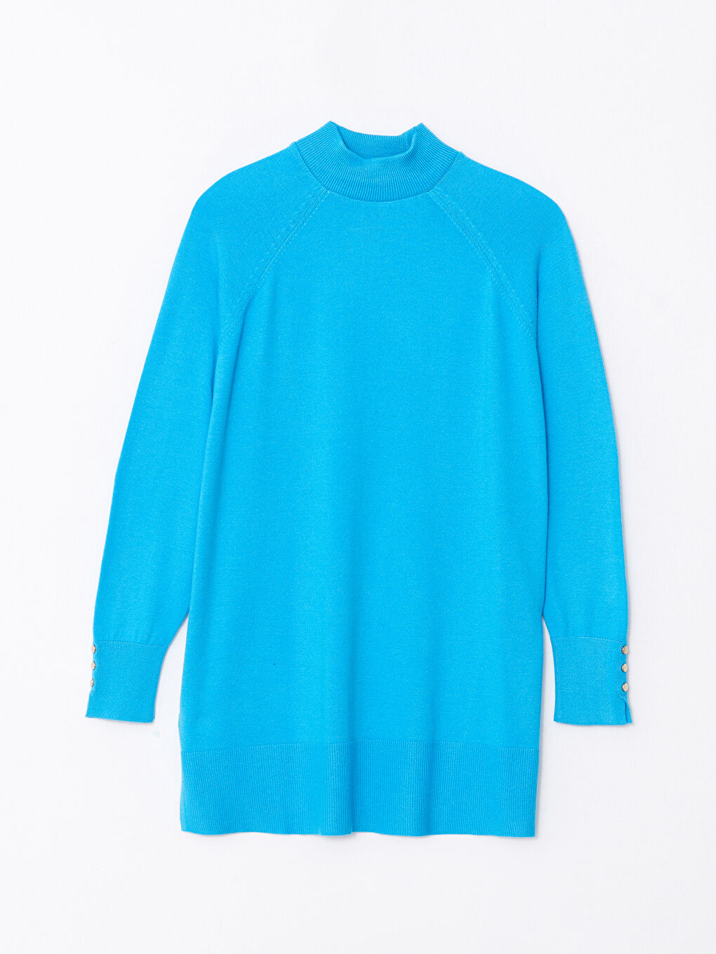 Mavi Yarım Balıkçı Yaka Düz Uzun Kollu Kadın Triko Tunik-5