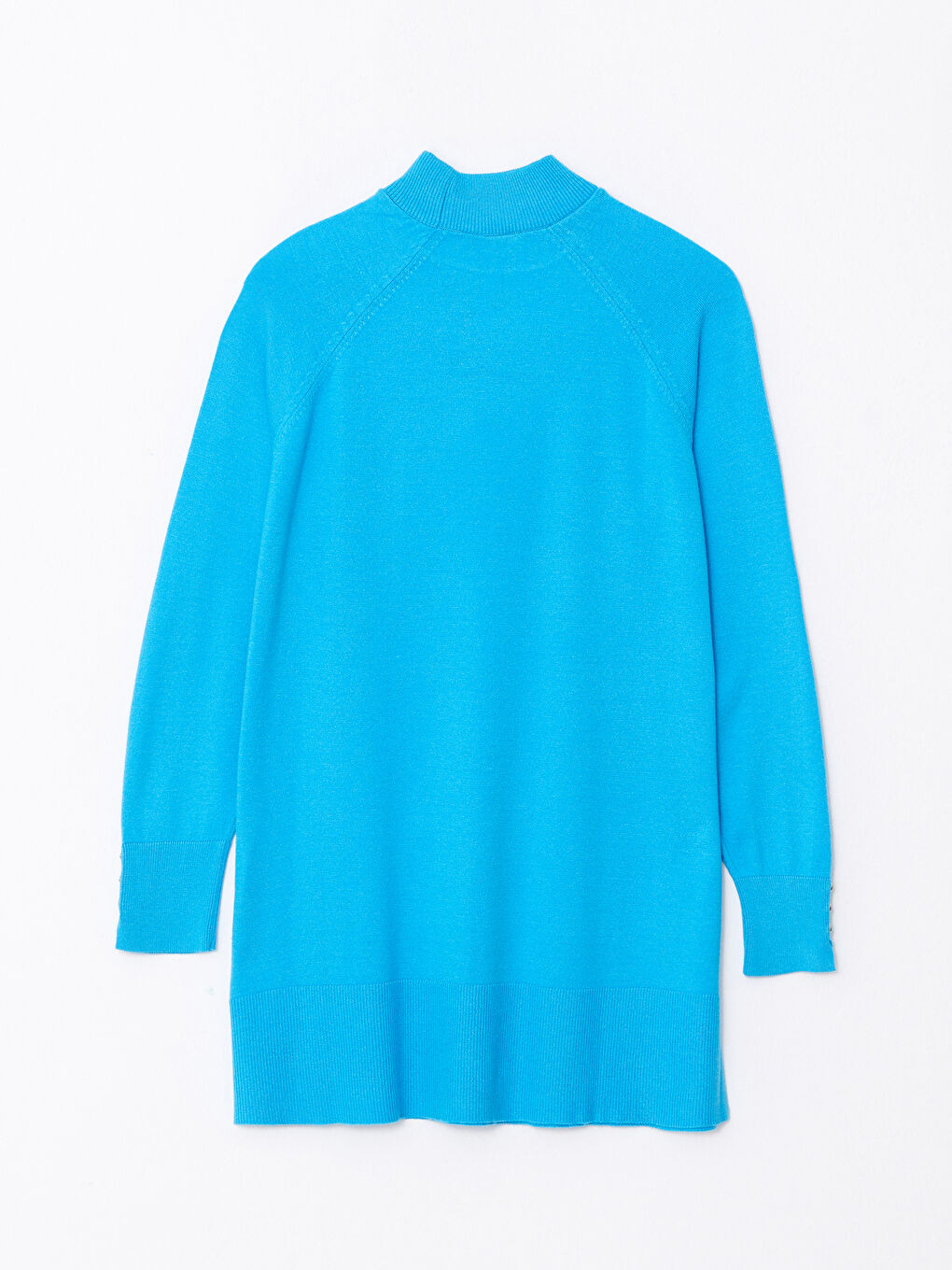 Mavi Yarım Balıkçı Yaka Düz Uzun Kollu Kadın Triko Tunik-6