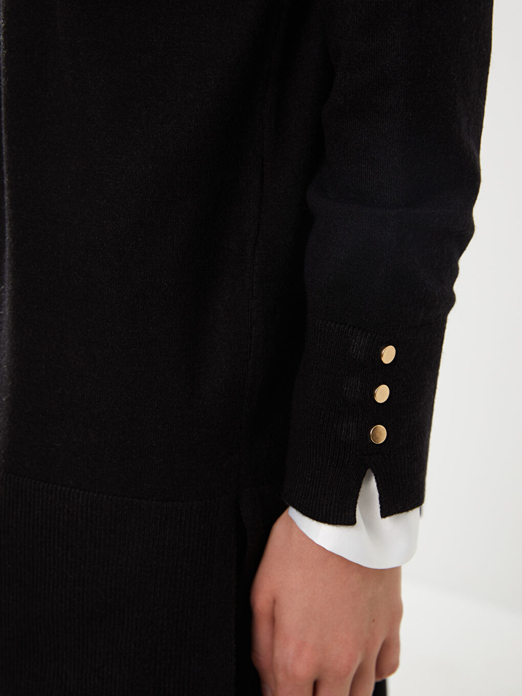 Siyah Yarım Balıkçı Yaka Düz Uzun Kollu Kadın Triko Tunik-3