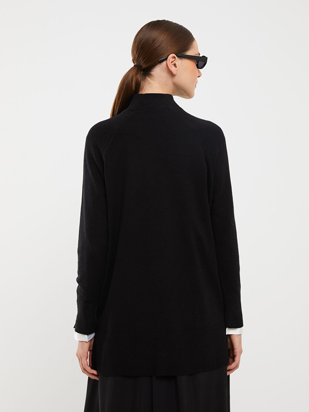 Siyah Yarım Balıkçı Yaka Düz Uzun Kollu Kadın Triko Tunik-4