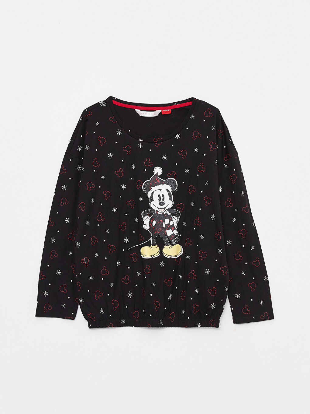 Siyah Bisiklet Yaka Mickey Mouse Baskılı Uzun Kollu Kadın Pijama Takımı-6