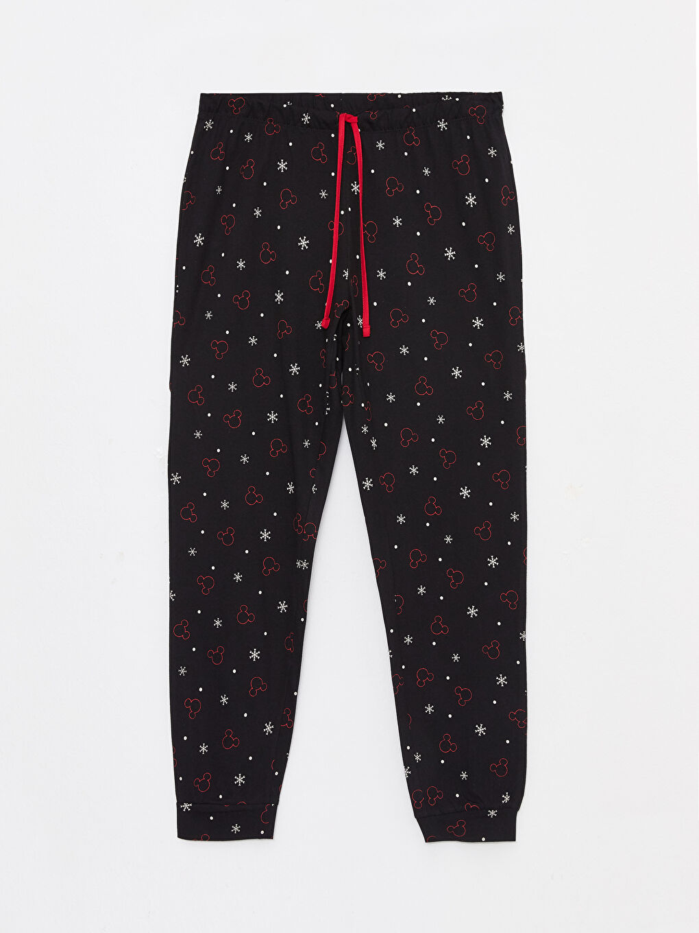 Siyah Bisiklet Yaka Mickey Mouse Baskılı Uzun Kollu Kadın Pijama Takımı-7