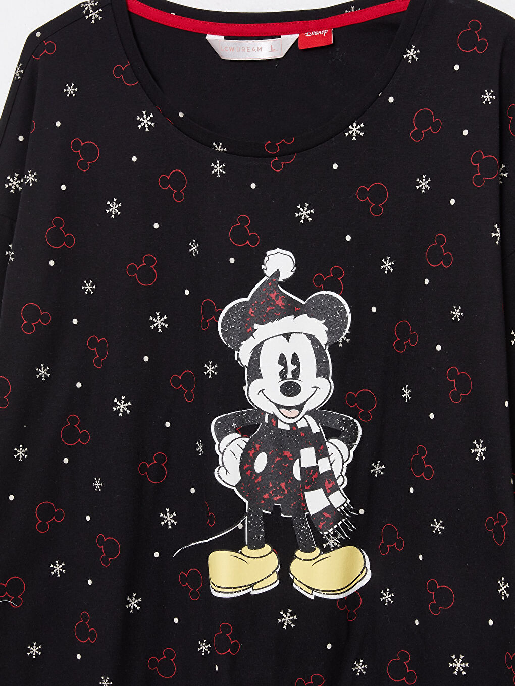 Siyah Bisiklet Yaka Mickey Mouse Baskılı Uzun Kollu Kadın Pijama Takımı-8