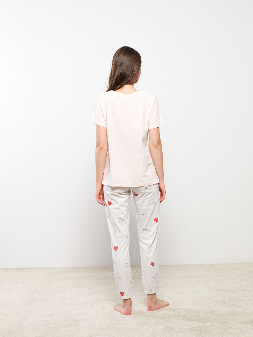 LCW DREAM Crew Neck Printed Short Sleeve Cotton Maternity Pajama Set -W2CP94Z8-LRA