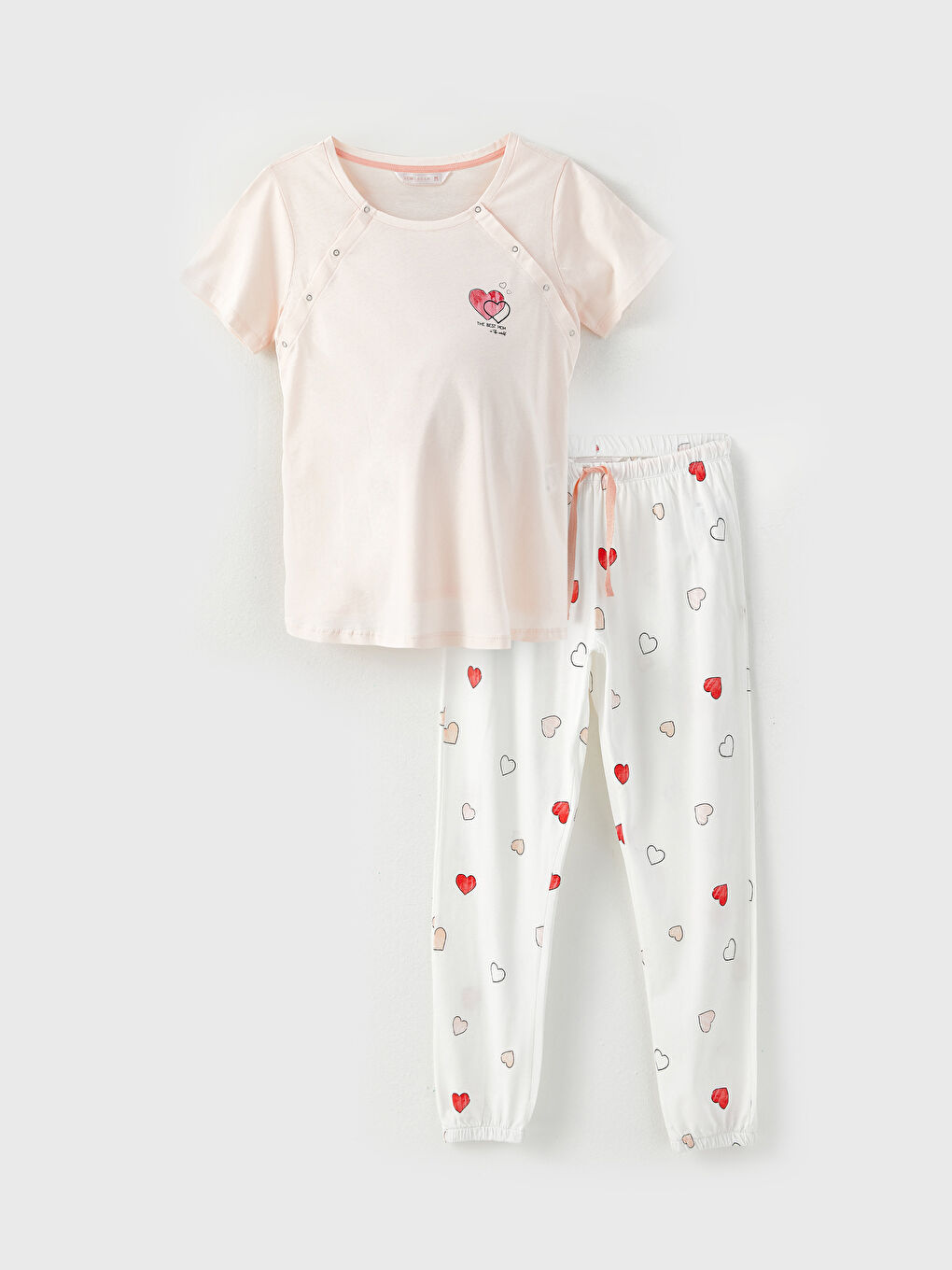LCW DREAM Crew Neck Printed Short Sleeve Cotton Maternity Pajama Set -W2CP94Z8-LRA
