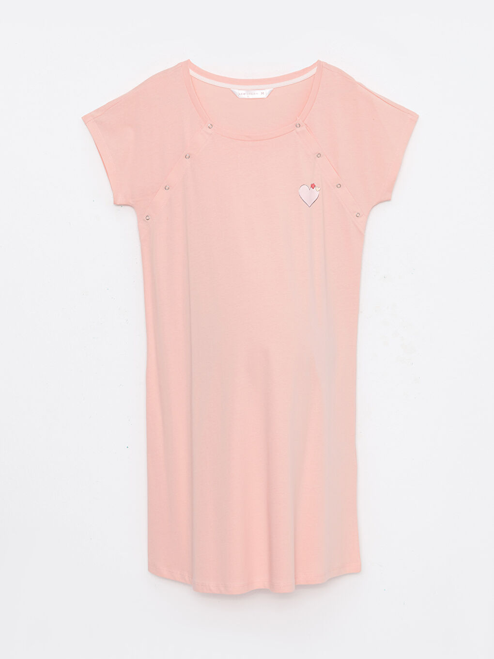 Pembe Bisiklet Yaka Baskılı Kısa Kollu Pamuklu Hamile Gecelik-5