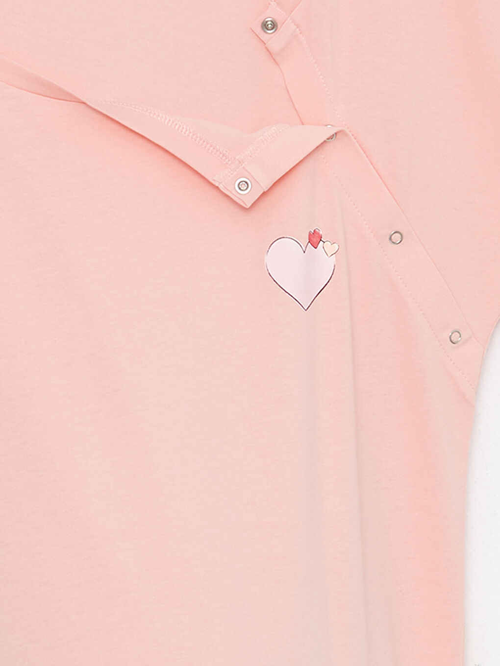 Pembe Bisiklet Yaka Baskılı Kısa Kollu Pamuklu Hamile Gecelik-7