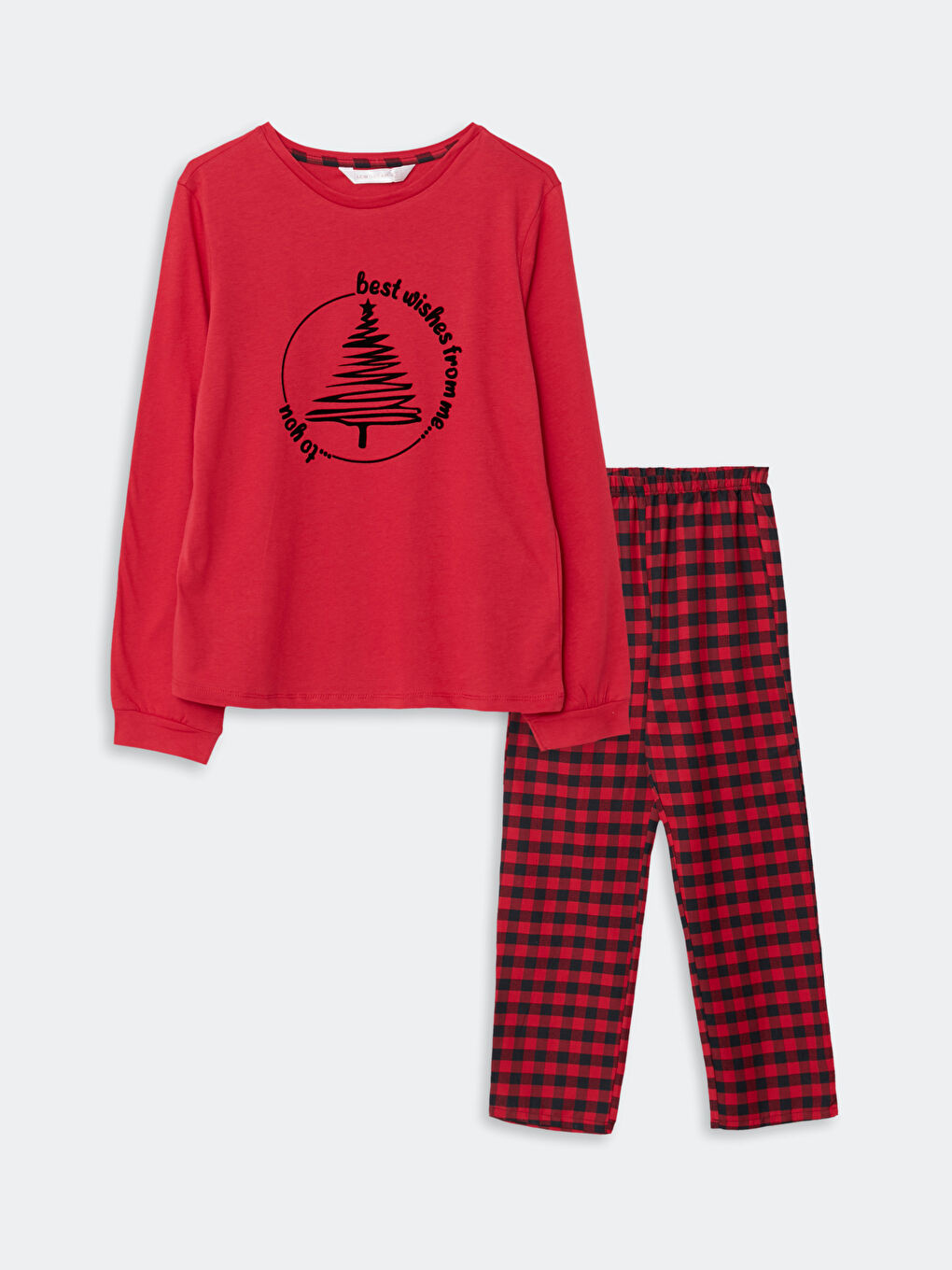 Kırmızı Bisiklet Yaka Yılbaşı Temalı Kadın Pijama Takımı-5