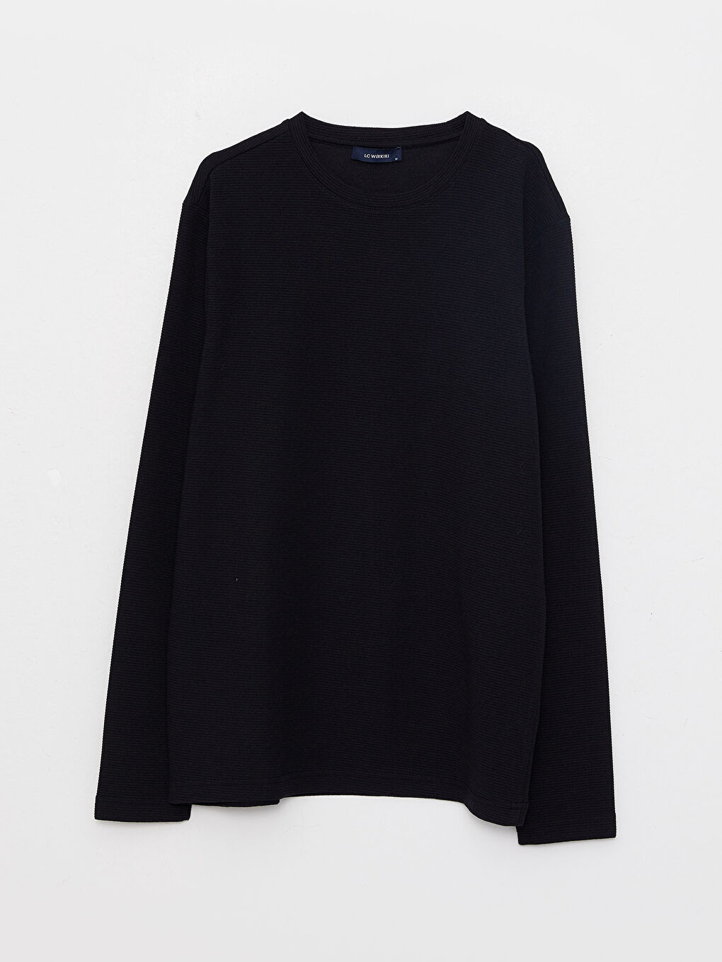 Siyah Bisiklet Yaka Uzun Kollu Basic Erkek Tişört-5