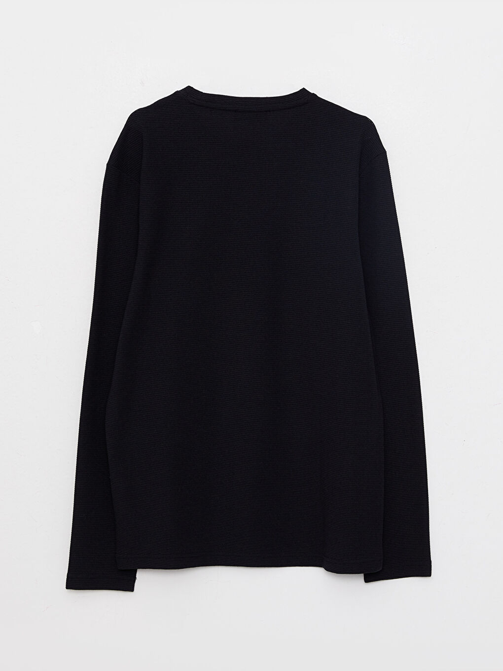 Siyah Bisiklet Yaka Uzun Kollu Basic Erkek Tişört-6