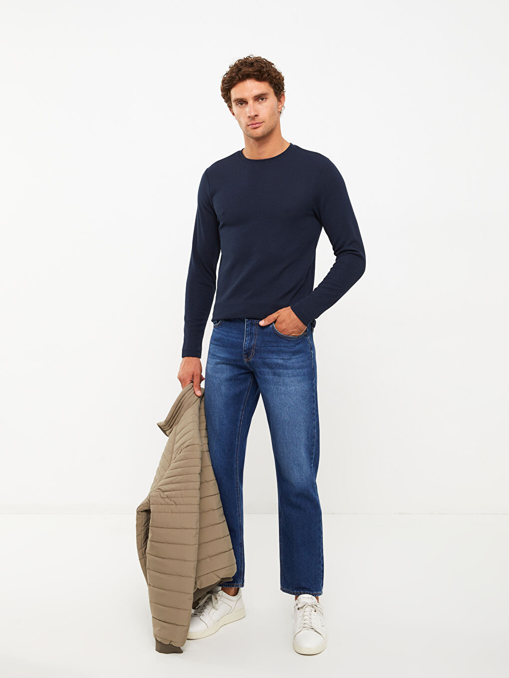 Lacivert Bisiklet Yaka Uzun Kollu Basic Erkek Tişört