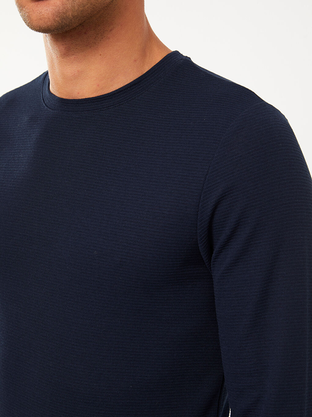 Lacivert Bisiklet Yaka Uzun Kollu Basic Erkek Tişört-3