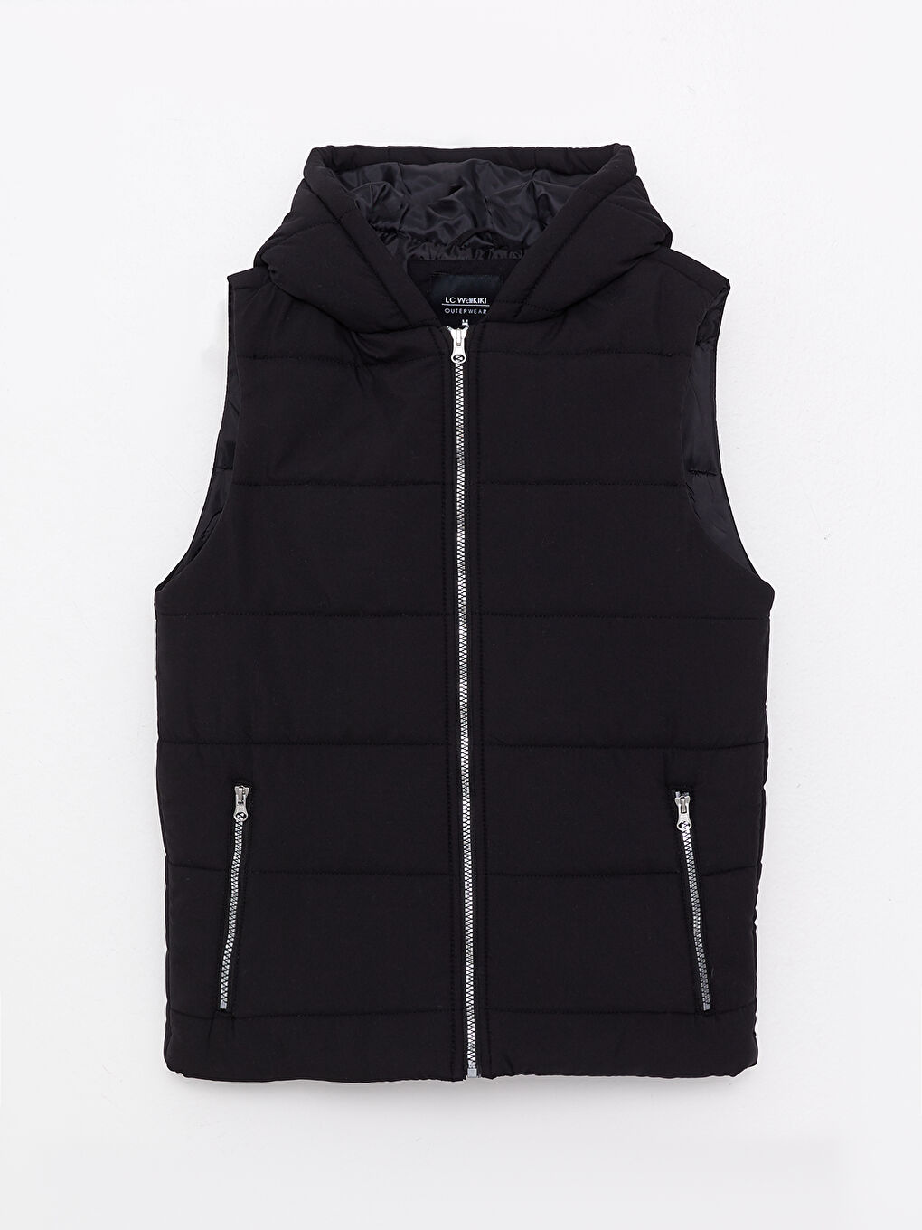 Siyah Standart Kalıp Kapüşonlu Erkek Yelek-5