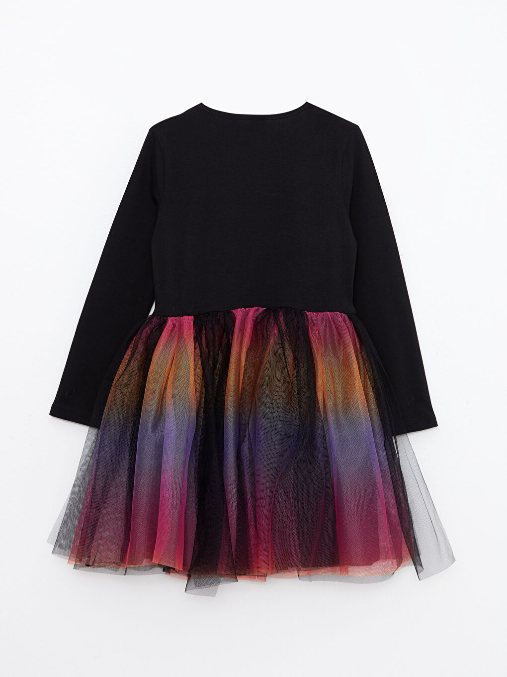 Siyah Bisiklet Yaka Baskılı Uzun Kollu Kız Çocuk Elbise ve Taç-1