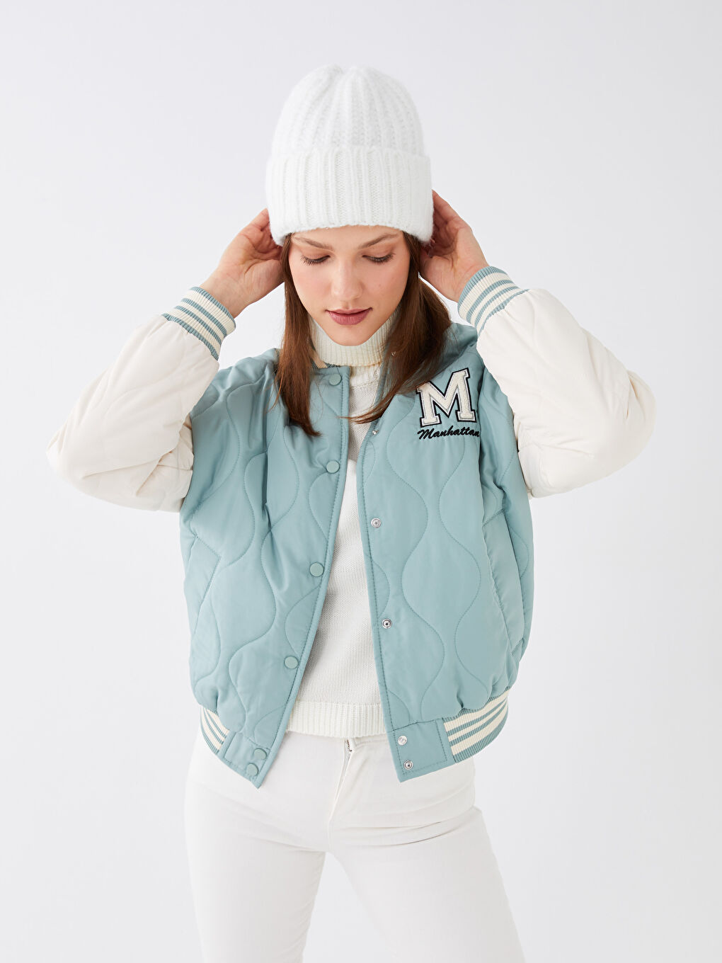 Beyaz Kadın Düz Triko Bere