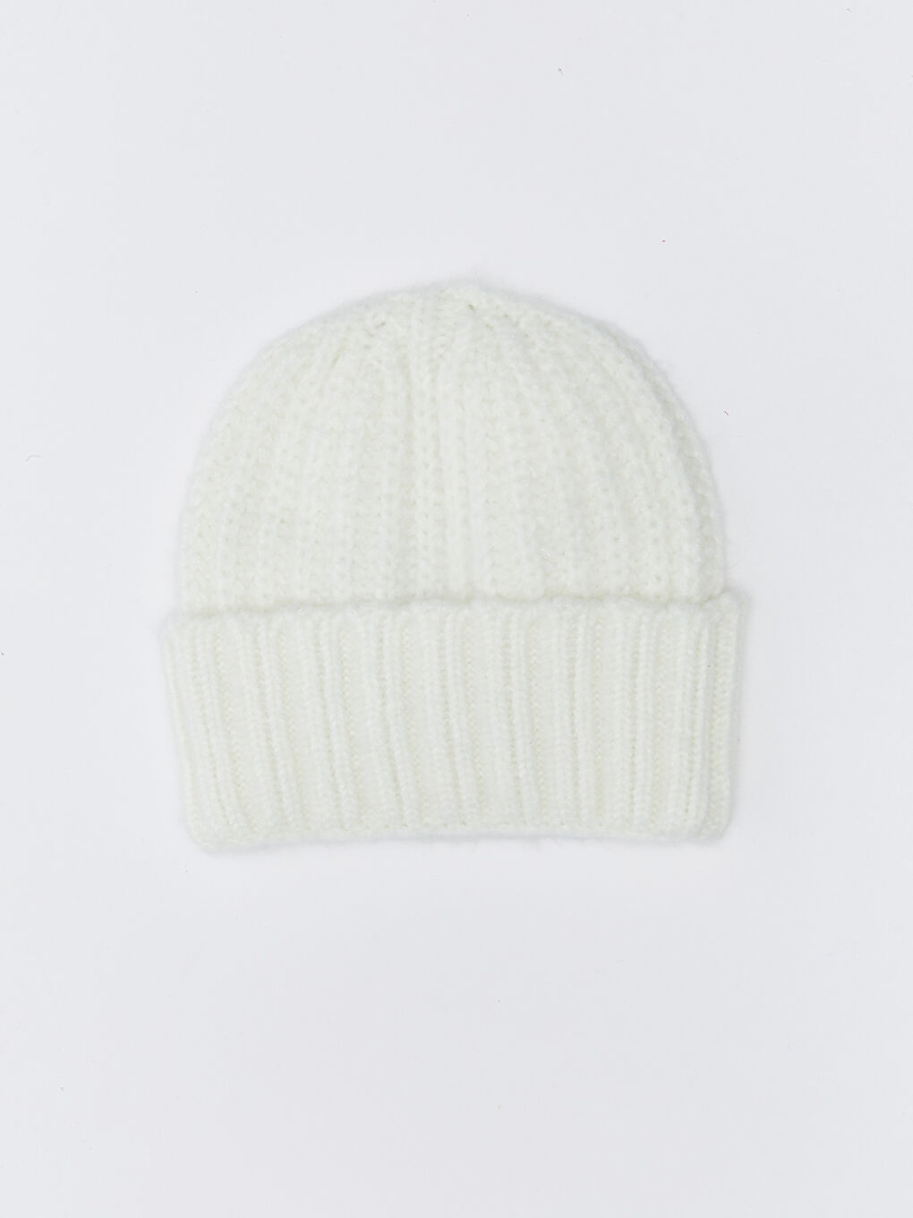 Beyaz Kadın Düz Triko Bere-3