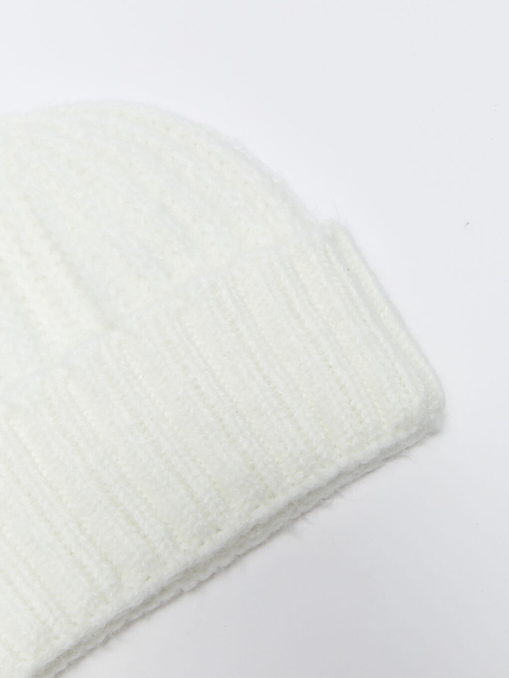 Beyaz Kadın Düz Triko Bere-4