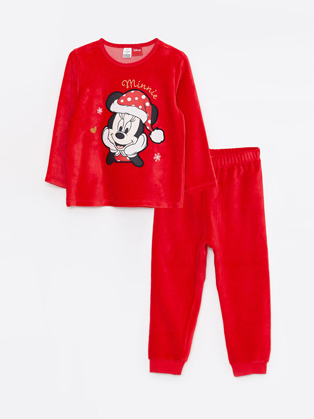 LCW baby Bisiklet Yaka Uzun Kollu Minnie Mouse Nakışlı Kız Bebek Kadife Pijama Takımı -W2CQ54Z1-HC3