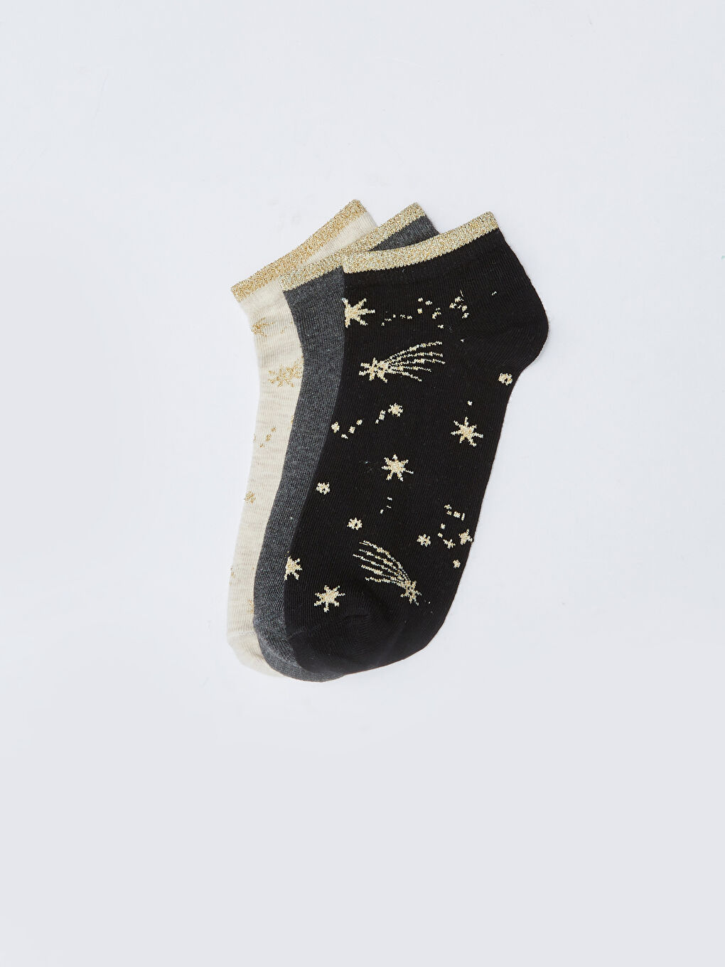 Siyah Desenli Kadın Patik Çorap 3'lü