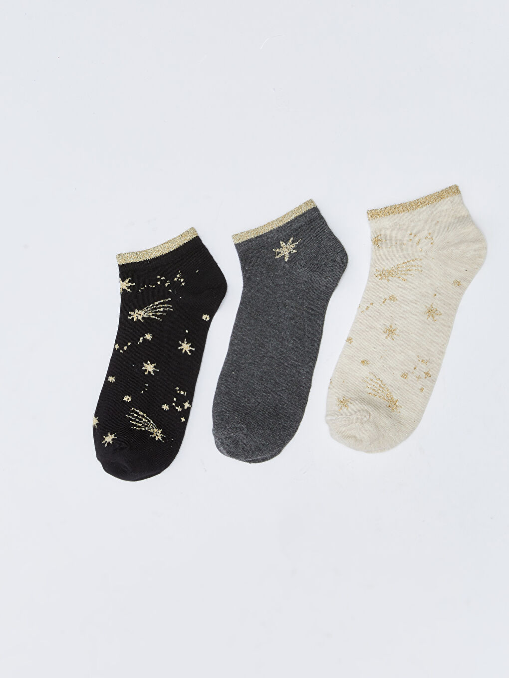 Siyah Desenli Kadın Patik Çorap 3'lü-1