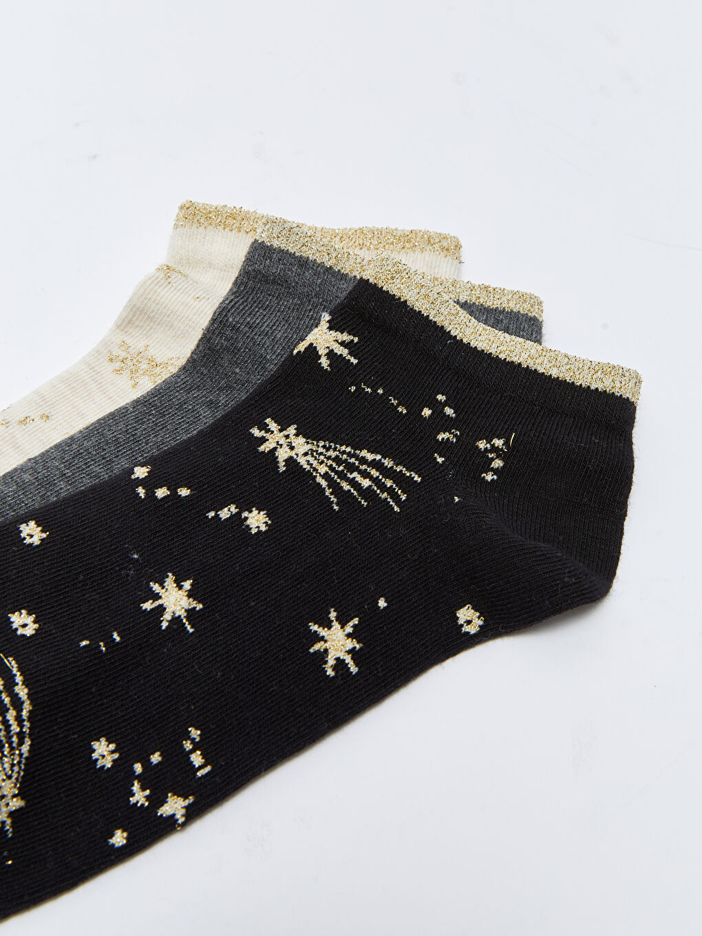 Siyah Desenli Kadın Patik Çorap 3'lü-2