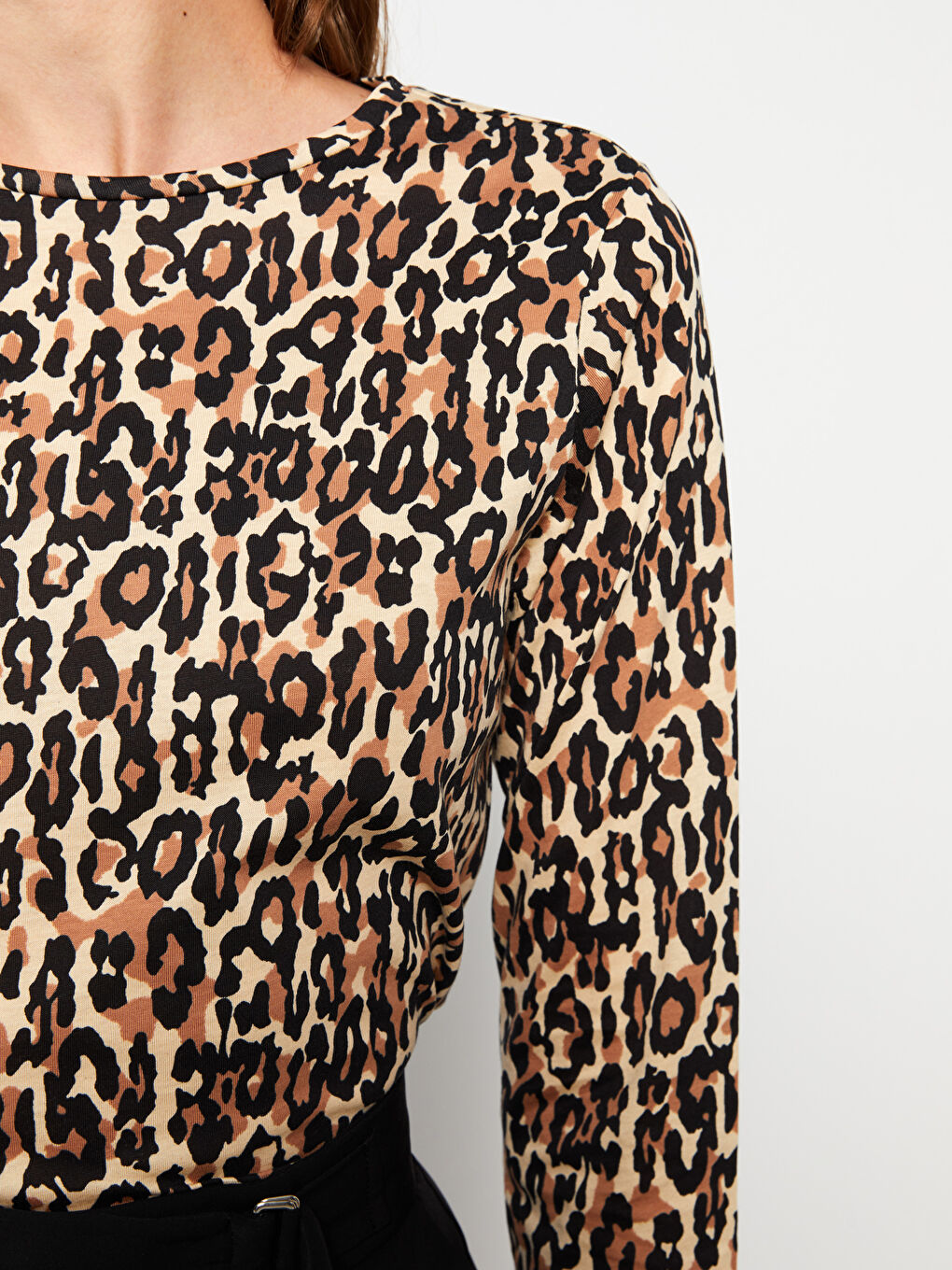 Crew Neck Patterned Long Sleeve Cotton Women's T-Shirt-3