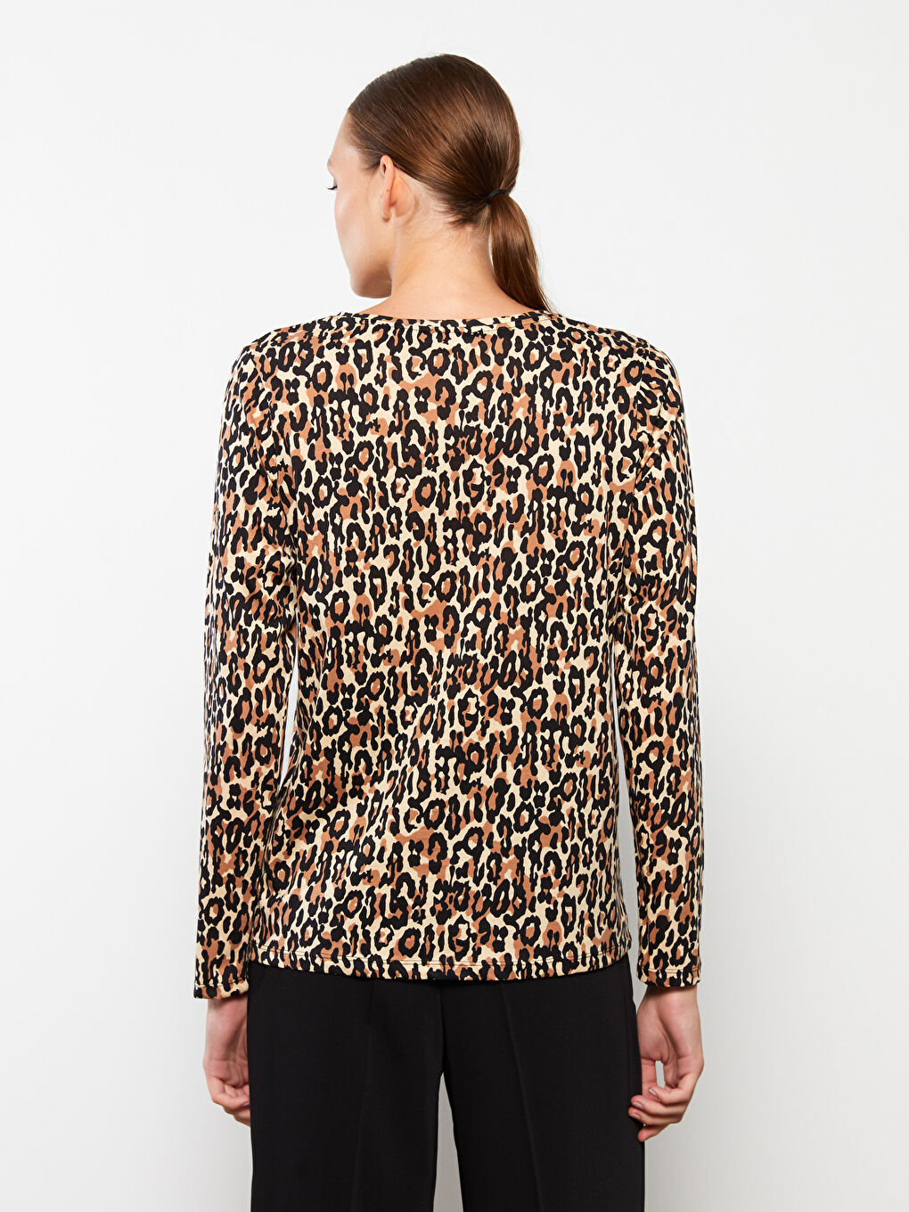 Crew Neck Patterned Long Sleeve Cotton Women's T-Shirt-4