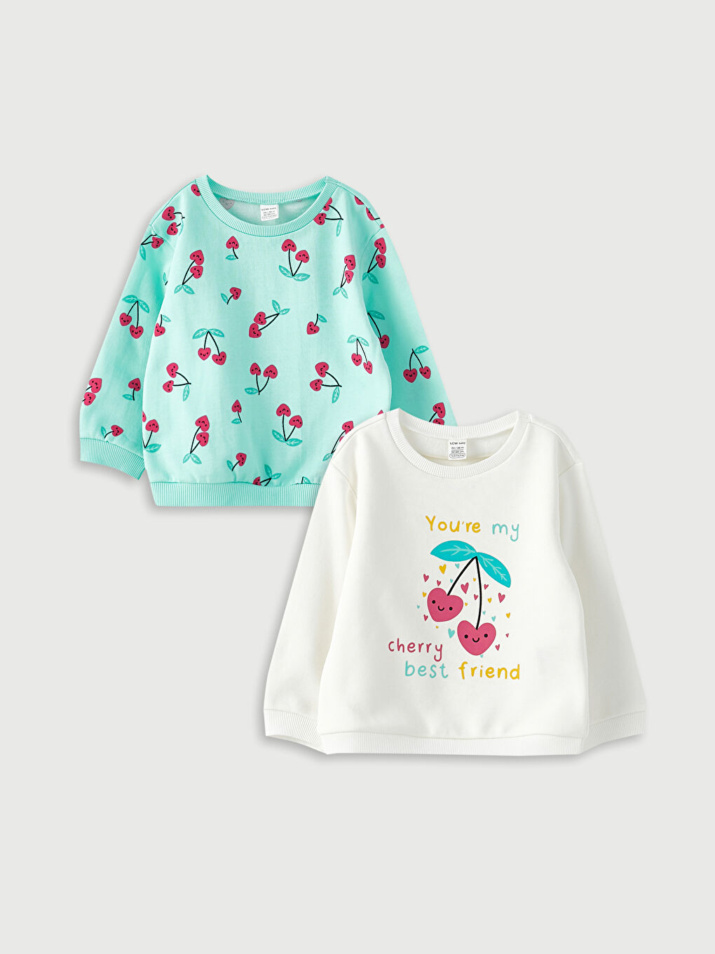 LCW baby Ekru Bisiklet Yaka Uzun Kollu Baskılı Kız Bebek Sweatshirt 2'li