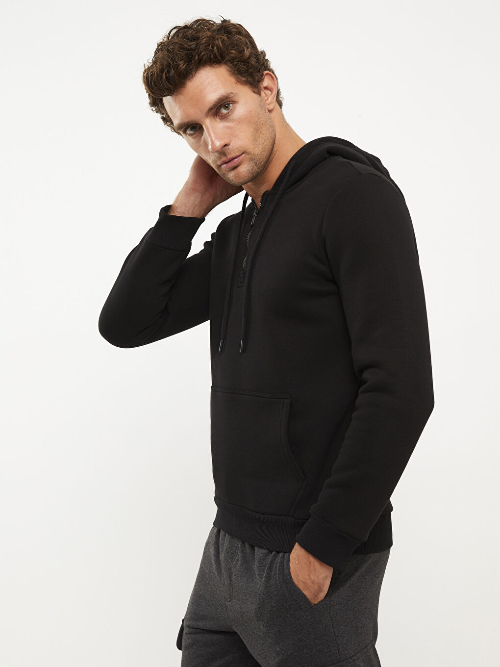 Siyah Uzun Kollu Erkek Kalın Hoodie