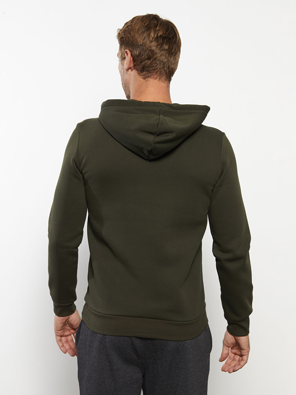 LCWAIKIKI Basic Haki Uzun Kollu Erkek Kalın Hoodie - 3