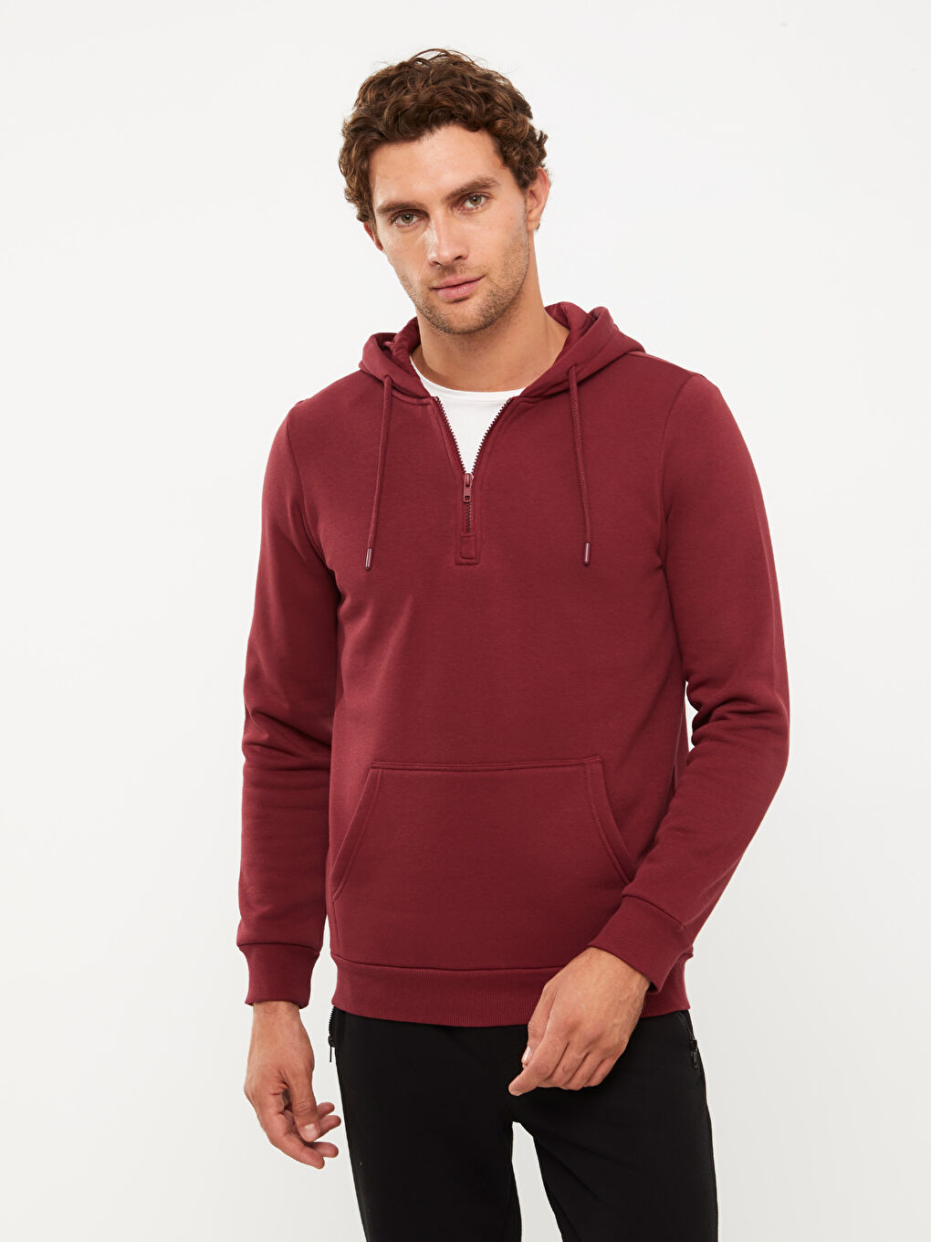 LCWAIKIKI Basic Bordo Uzun Kollu Erkek Kalın Hoodie