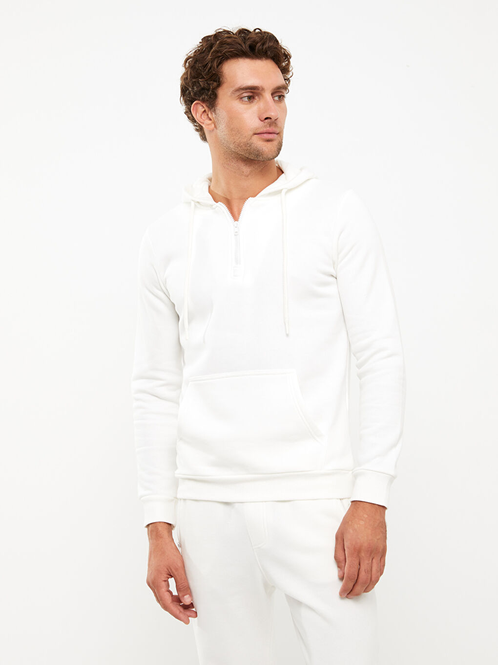 LCWAIKIKI Basic Beyaz Uzun Kollu Erkek Kalın Hoodie - 6