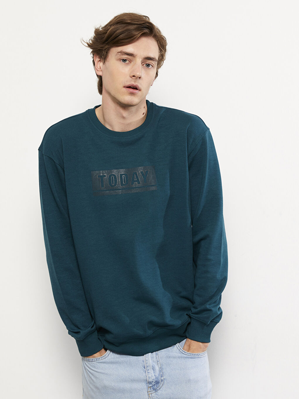 LCW Casual Petrol Bisiklet Yaka Uzun Kollu Baskılı Erkek Sweatshirt - 1