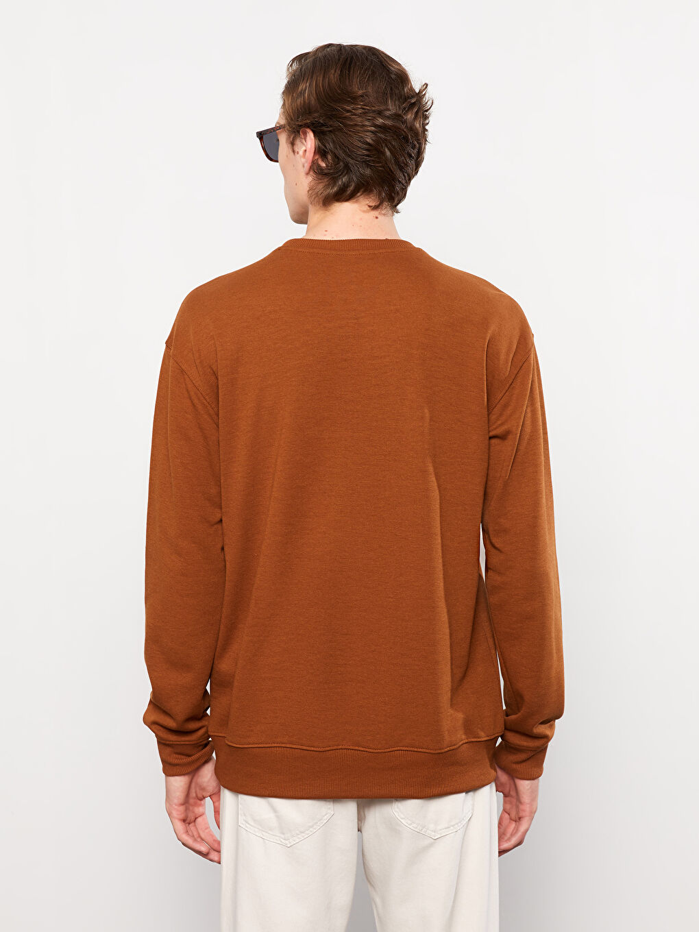 Kahverengi Bisiklet Yaka Uzun Kollu Baskılı Erkek Sweatshirt-4